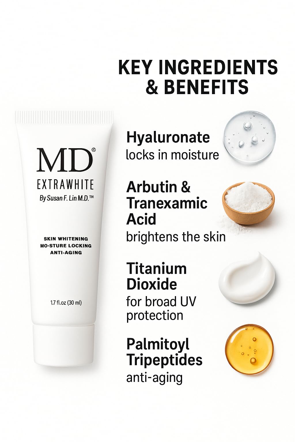 MD Extra White Skin Brightening Cream, Anti-Aging Moisturizer with UV Protection, 1.7 fl oz