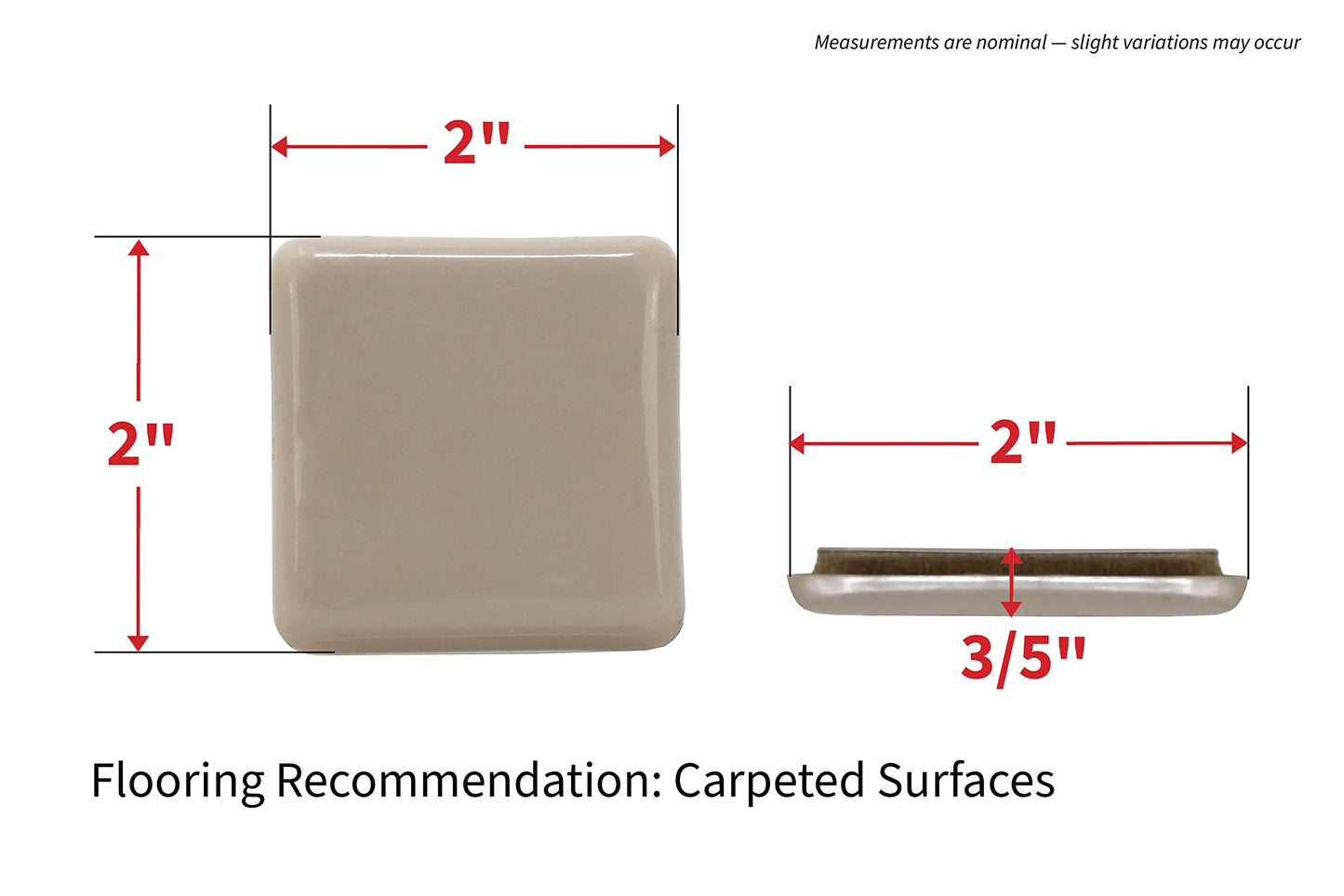 Shepherd Hardware 3949 2-Inch Adhesive, Square, Slide Glide Furniture Sliders, 4-Pack,Beige