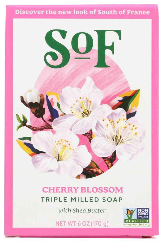 SoF Triple Milled Bar Soap - With Coconut Oil & Organic Shea Butter- Vegan & Non GMO- Free From Phthalates, Sulfates & Parabens- Cherry Blossom - 6 oz Bar 4 Bars