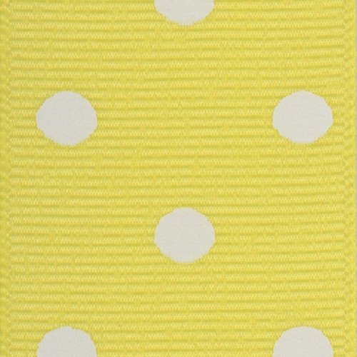 Offray 945858 1.5" Wide Grosgrain Ribbon, Lemon Yellow and White Polka Dot, 3 Yards
