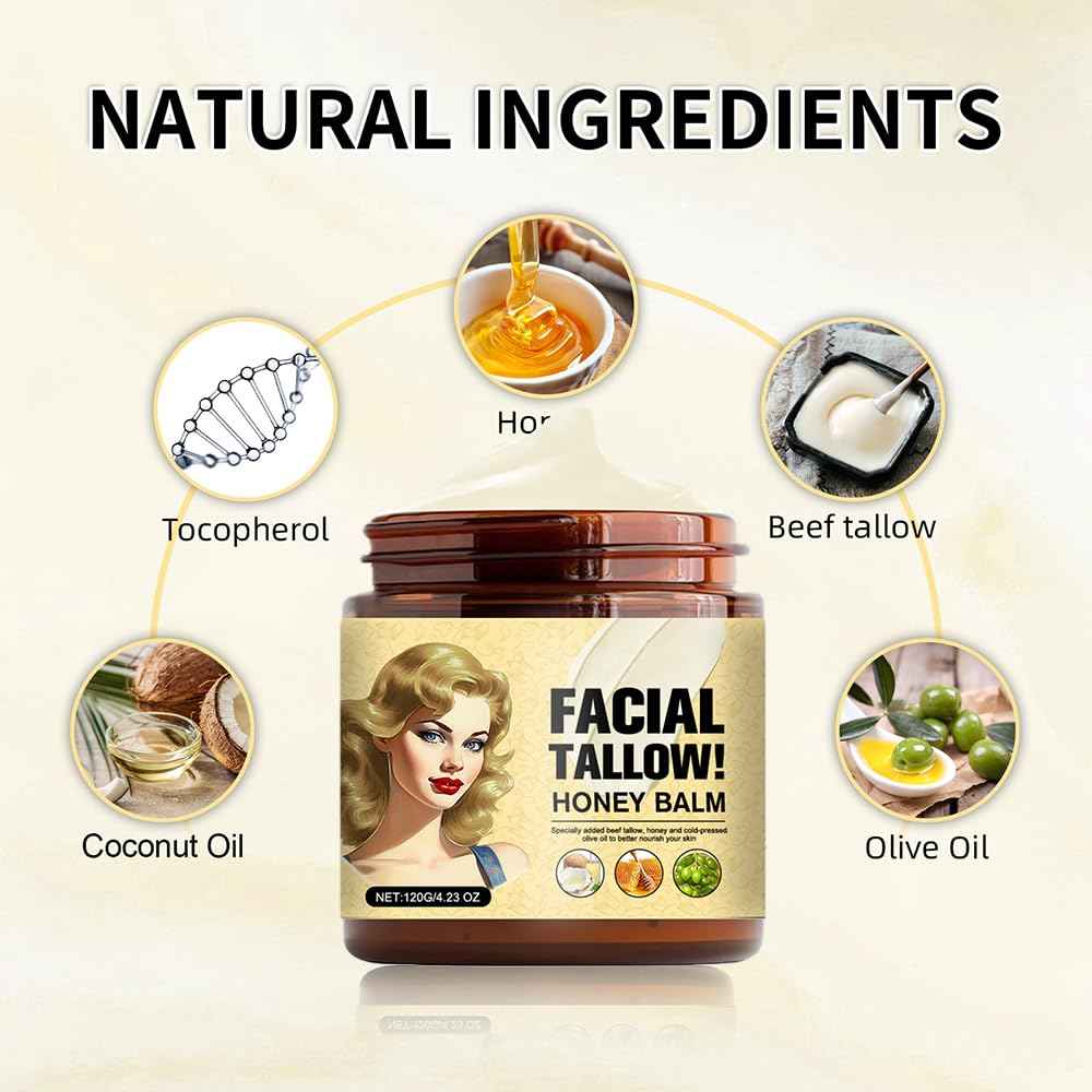 Cebo de Res Para la Cara Original, Beef Tallow for Skin, Tallow and Honey Balm, Whipped Tallow Honey Balm, Sebo de Res Para la Cara (1 pcs cebo de res)