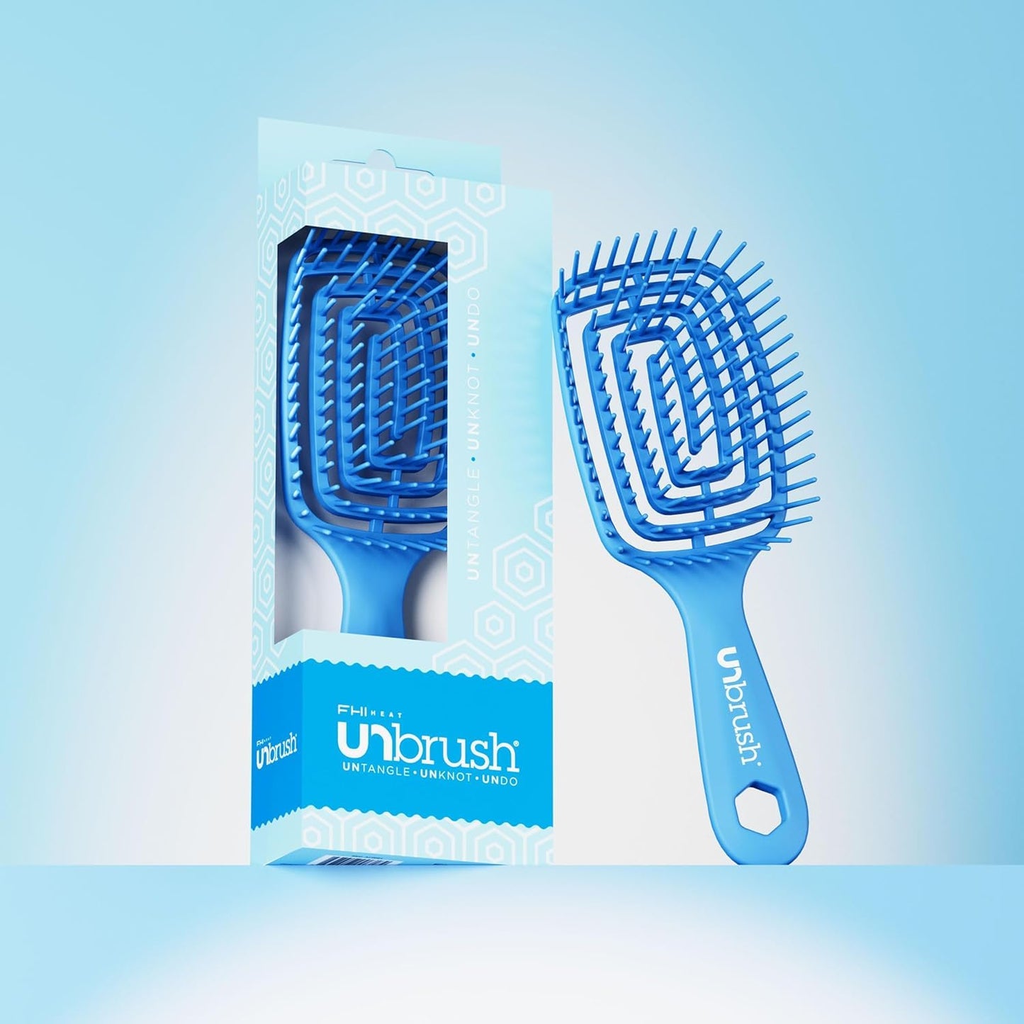 FHI Heat UNbrush Flex Detangling Brush — Ultra-Flexible, Pain-Free Hair Brush Detangler with DuoFlex Anti-Static Bristles for Removing Tangles, Massaging Scalp & Faster Styling - Blue