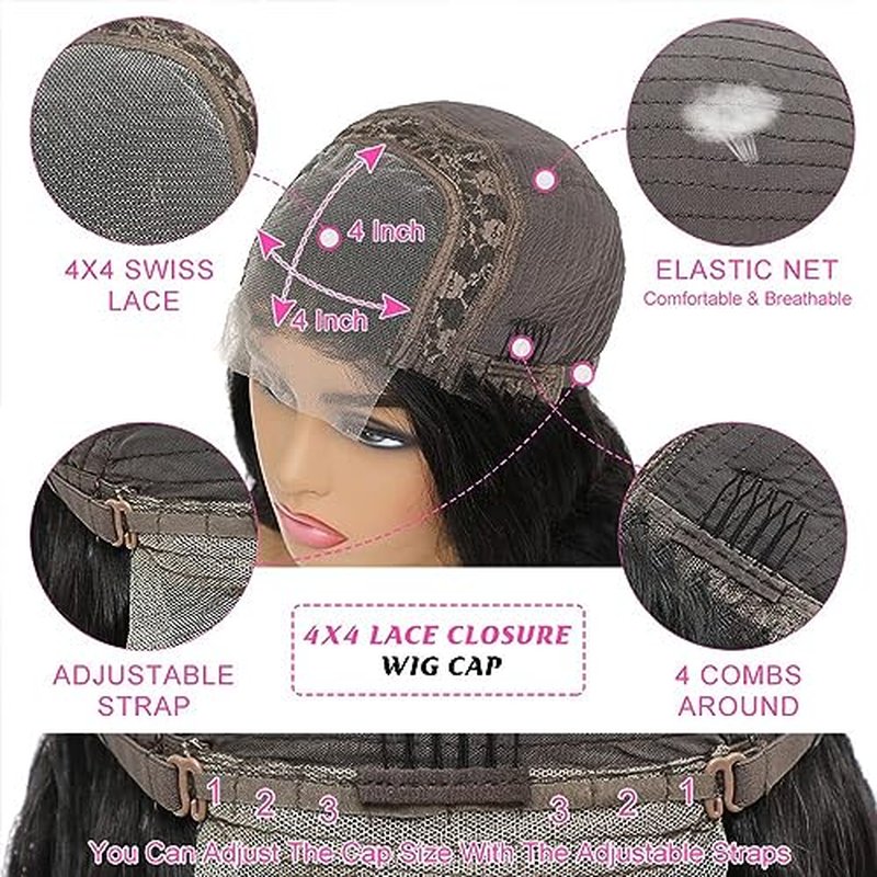 Body Wave Lace Front Wigs Human Hair 4¡¿4 HD Lace Closure Wigs Pre Plucked 180% Density Brazilian Virgin Human Hair Wigs For Black Women(30 Inch, Natural Black)