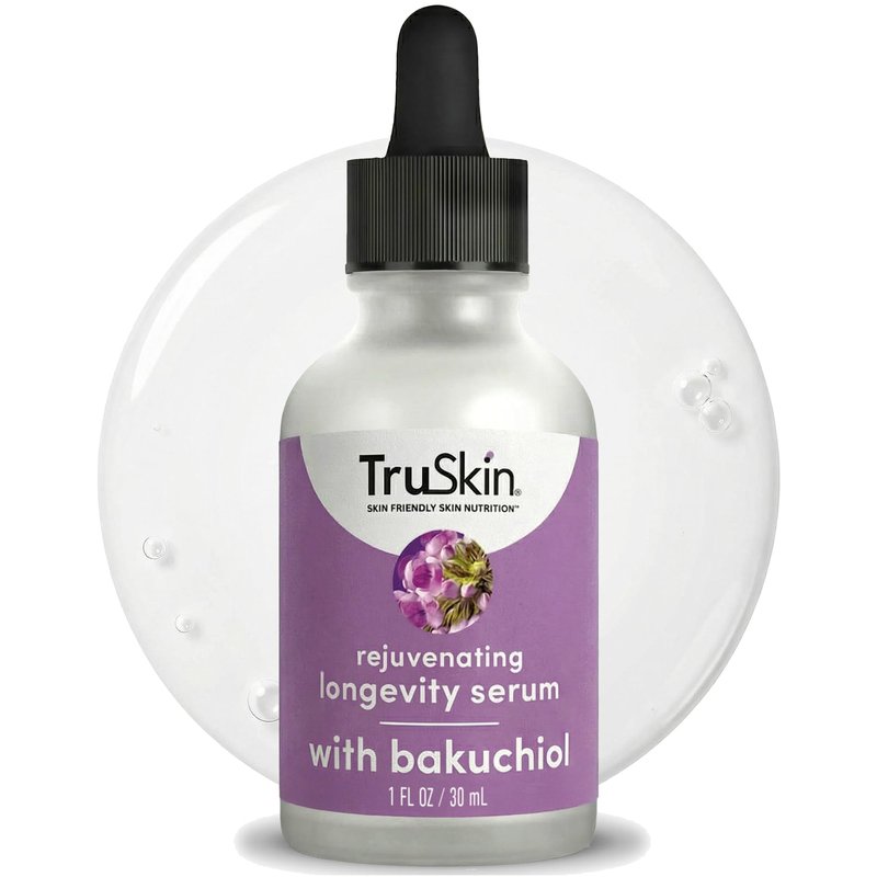 TruSkin Longevity Bakuchiol Serum - Rejuvenating Face Serum with Lingonberry Stem Cells & Snow Algae - Healthy Aging Gentle Retinol Alternative - Improves Appearance of Wrinkles, 1 fl oz