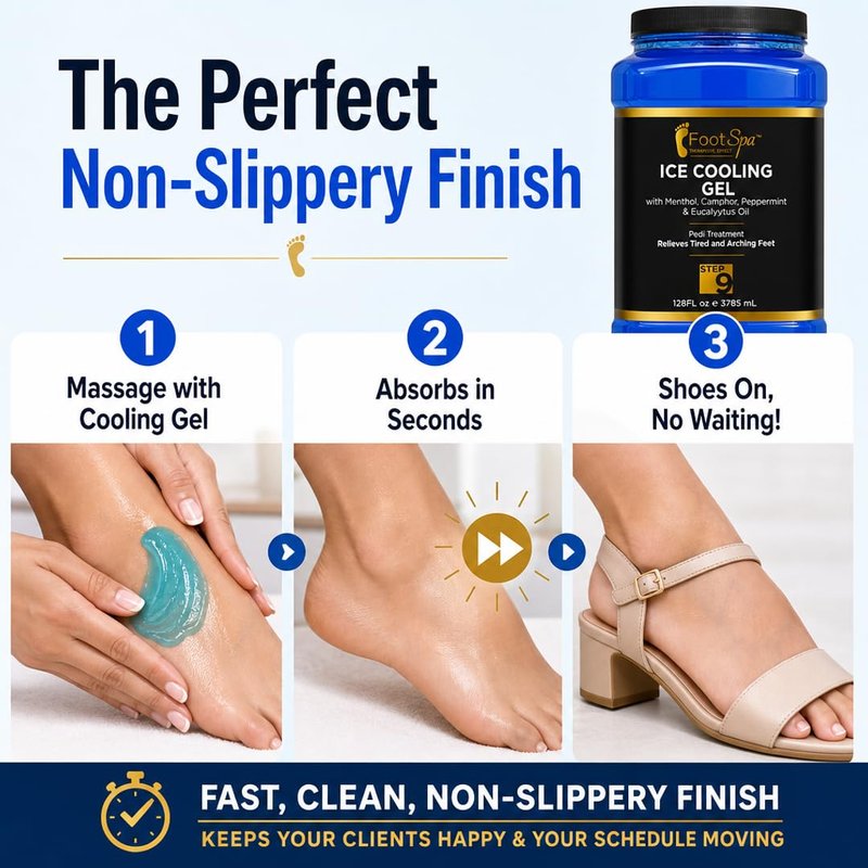 Foot SPA - Massage Cooling Gel for Pedicure Treatment with Menthol, Camphor, Peppermint and Eucalyptus Oil, Professional Strength Foot and Leg Ice Cooling Gel Therapy