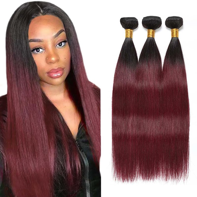 Burgundy Ombre Straight Human Hair Bundles - Soft Brazilian Remy Hair | 12, 14, 16 Inch 1B/99J
