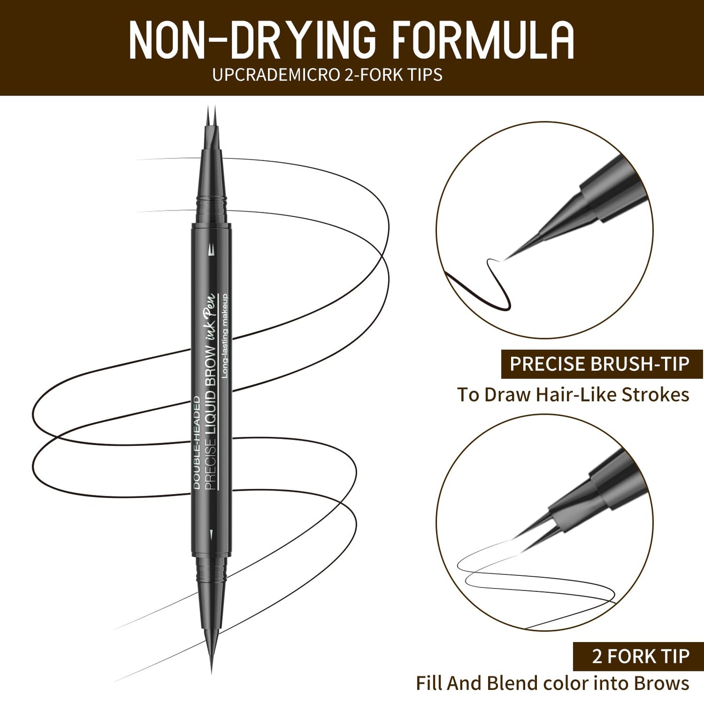 Eyebrow Pencil - 2-in-1 Dual-Ended Microblading Pen with Double-Brush Tip | Long-Lasting Waterproof (Black Brown)