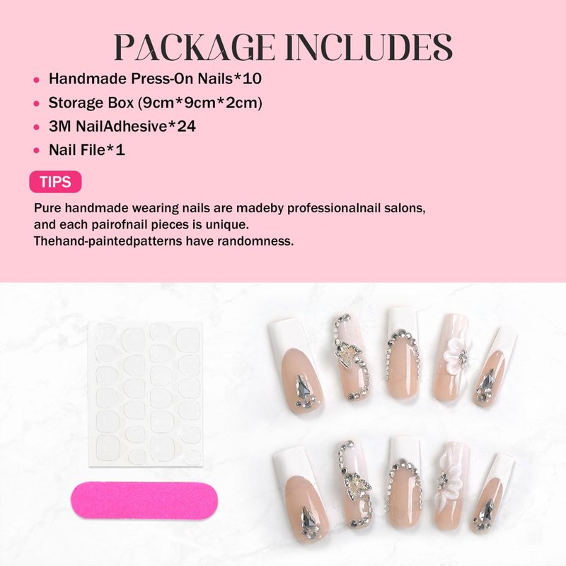 Handmade Nails Thick Press on Nails Long Coffin Fake Nails with Glue,Colourful Tropical Flower Art False Nails with Rhinestone Designs Reusable Nature Stick on Nail for Wome (Size M)