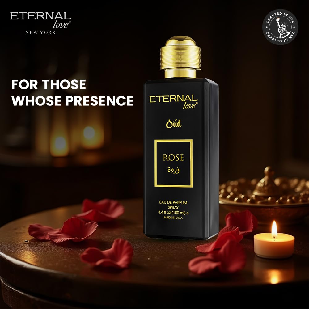 Eternal Love Rose Oud - Long Lasting Unisex Eau de Parfum - Romantic Floral Oriental Fragrance with Oud & Rose - Dubai Inspired Arabic Scent - 3.4oz