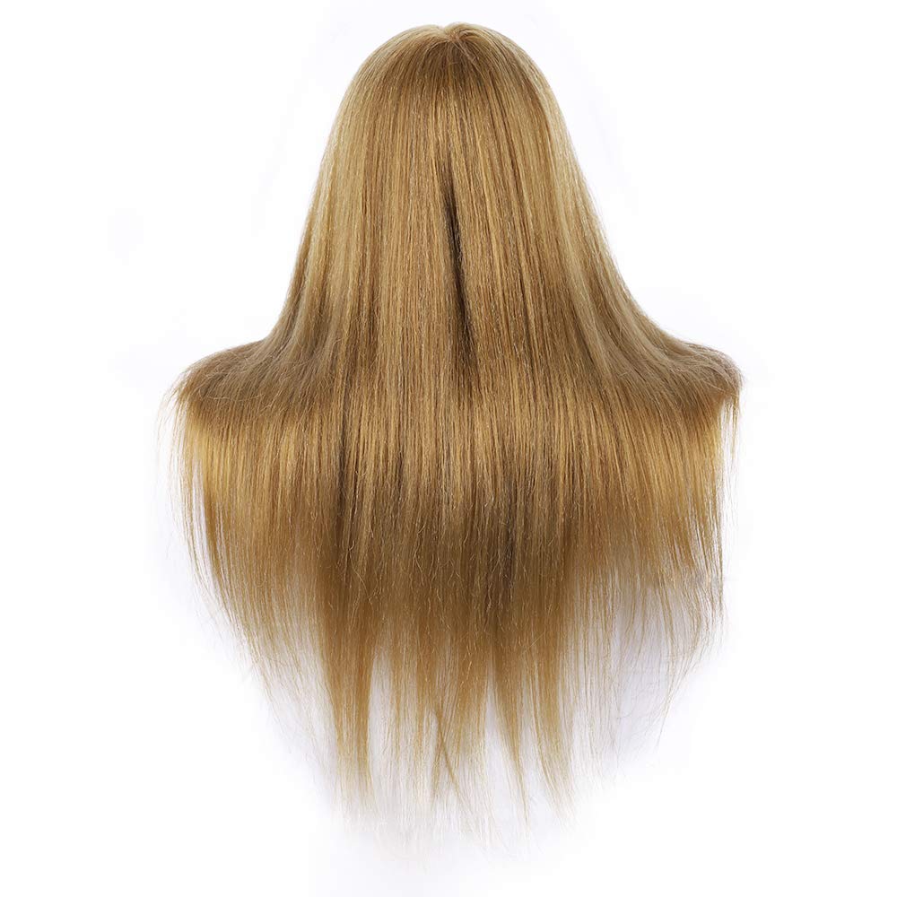 MEDO Mannequin Head 26 Inch With 50% Real Hair Brown Practice Training Head Synthetic Long Straight Hair Dresser Training Head Doll Cosmetology Manikin Head And Clamp Stand No Make Up(Makeup on, 27)