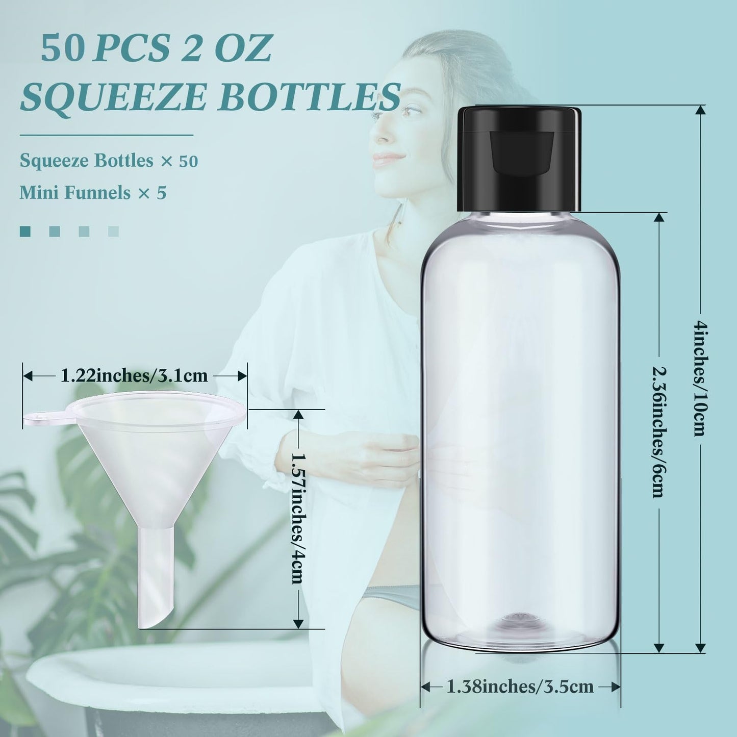 Mifoci 100 Pcs Small Plastic Bottles with Caps 2 oz Clear Empty Squeeze Bottle with Flip Cap Small Refillable Transparent Travel Dispenser Container for Shampoo Lotion Conditioner Liquid Soap
