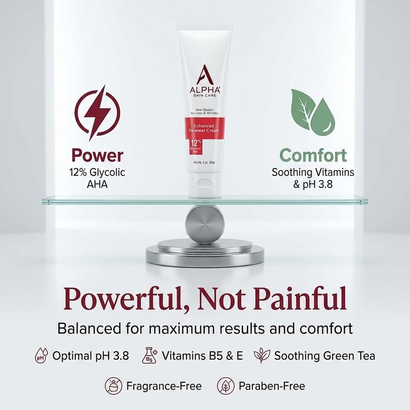 Alpha Skin Care Enhanced Renewal Cream, Anti-Aging Formula, 12% Glycolic AHA, Reduces Lines & Wrinkles, Normal to Dry Skin, 2 Oz, Pack of 1