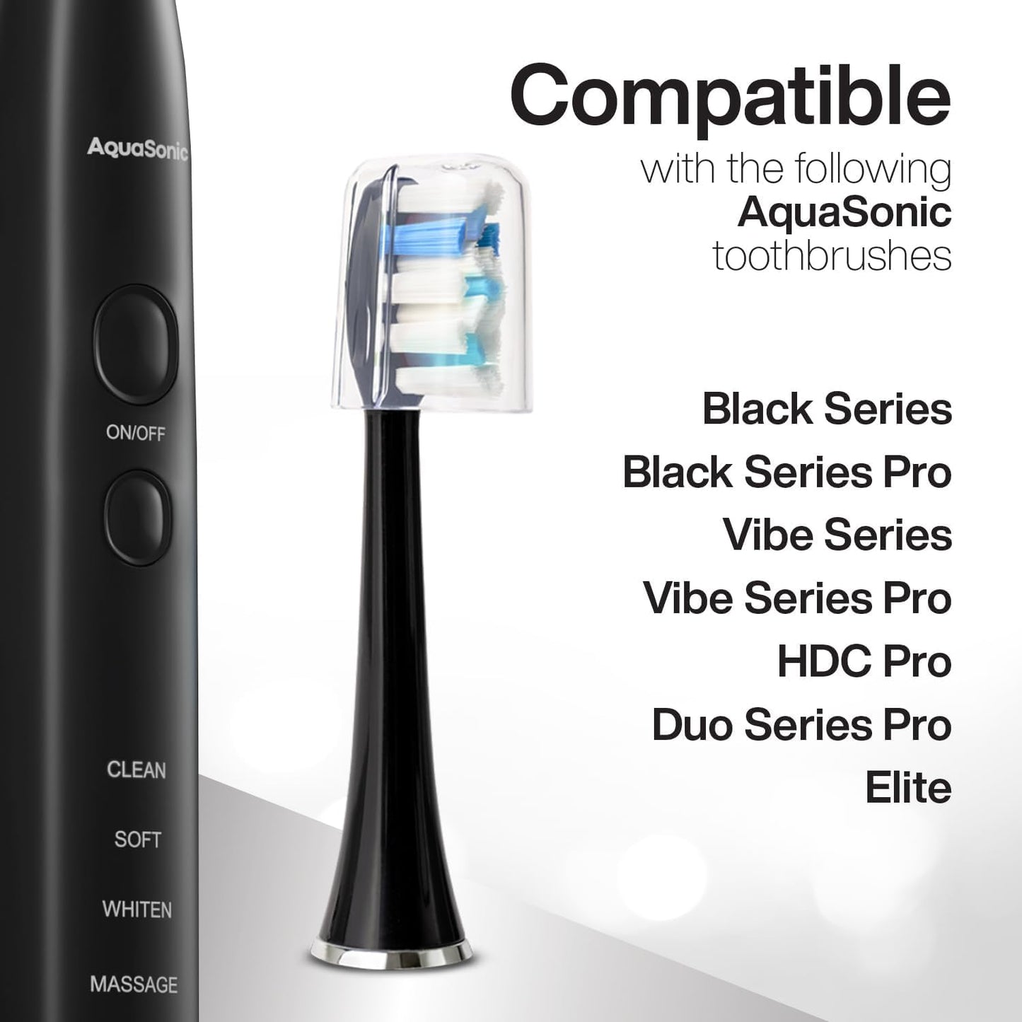 AquaSonic Genuine Proflex Replacement Brush Heads | ADA Accepted | for Whiter Teeth & Gum Care | Compatible with Many AquaSonic Toothbrush Handles (8 Pack Black)