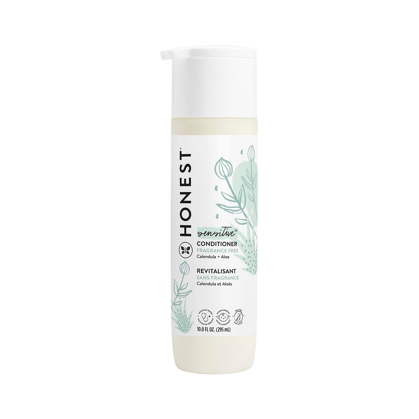 The Honest Company Silicone-Free Conditioner, Gentle, Hypoallergenic, Naturally Derived Ingredients, Fragrance-Free for Sensitive Skin, 10 fl oz