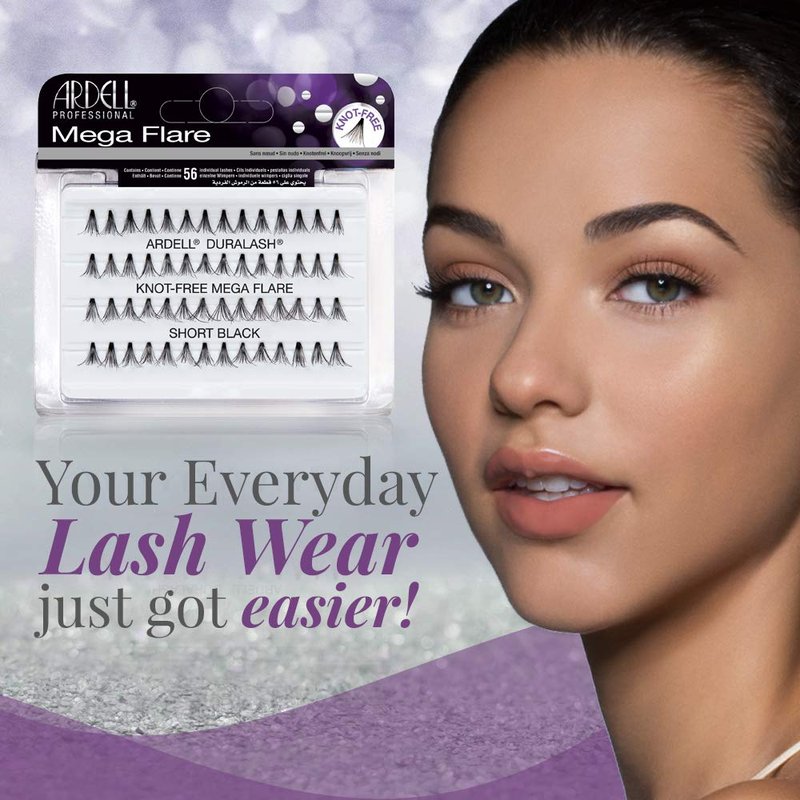 Ardell Individual Lashes Mega Flare - Short Black, Natural Look False Eyelashes, DIY Lash Clusters, Eyelash Extensions, 4 Pack