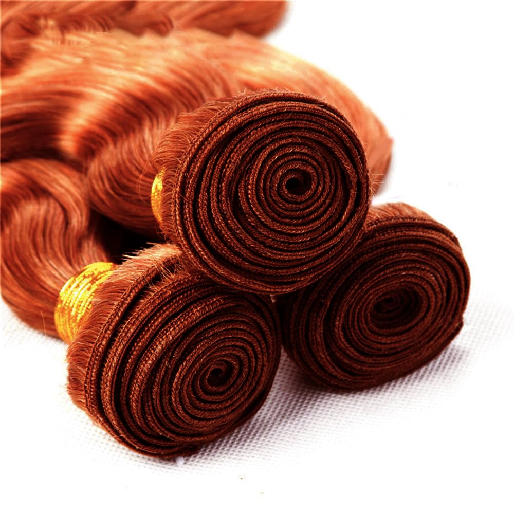 Auburn Bundle Human Hair Color 33 Body Wave Bundle Huxowax Brazilian Virgin Remy Hair 3 Bundles 16 18 20 Inch Double Weft Reddish Brown Body Wave Bundle Hair Weave 150g