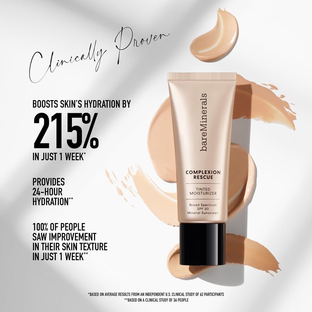 bareMinerals Complexion Rescue Tinted Moisturizer SPF 30 - Tinted Mineral Sunscreen for Face with Hyaluronic Acid + Squalane - 24HR Hydrating, Dewy Hydrating Skin Tint - Birch 1.5 (1.18 oz)