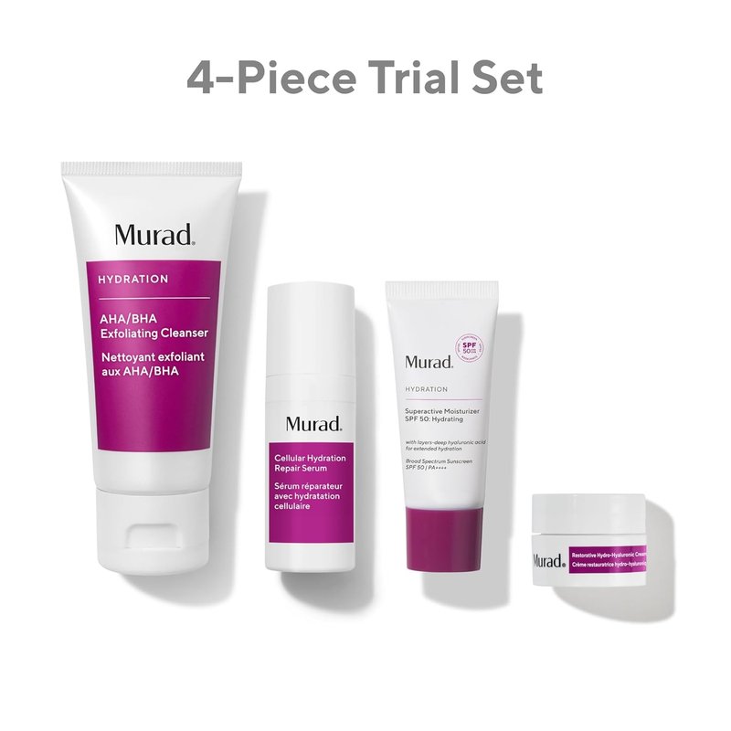 Murad Hydrate Trial Kit | Dewy Skin Set with AHA/BHA Cleanser, Hydration Serum, SPF 50 Moisturizer | Travel-Friendly Skincare