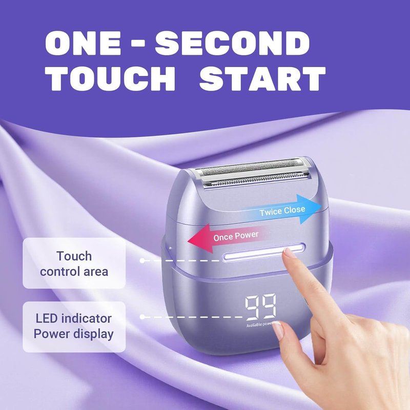 Electric Shaver for Women - Waterproof Mini Cordless Razor | Hair Removal for Legs, Face, Body, Bikini - Purple