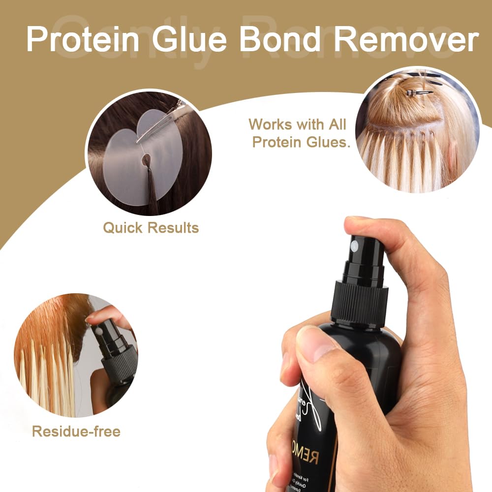 GlamorDove 100ml Keratin Bonding Glue Remover Super Fast Remover Keratin Bond Hair Extensions Remover for Pre-Bonded Extensions Keratin Hot Melt Glue Remover Liquid Remover Hair Extensions Remover