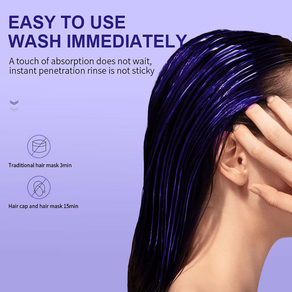 Purple Hair Mask with Keratin, Deep Conditioner and Toner for Blonde, Brassy Hair, Remove Yellow Tones & Condition Dry, Damaged Hair, Repair & Nourishment Treatment For Bleached Treatment, 100g/3.53oz