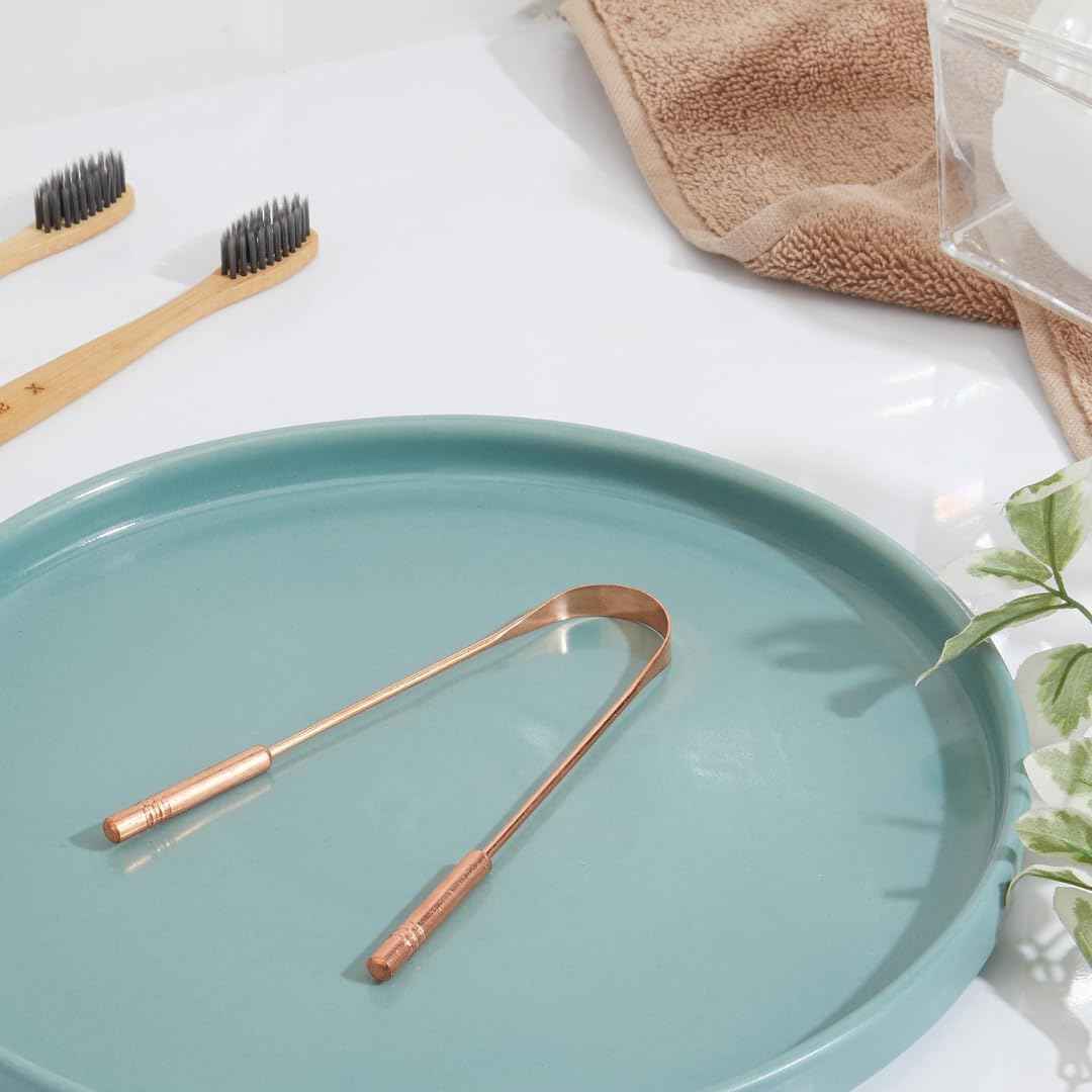 Copper Tongue Cleaner Traditional Ayurvedic Design, Pack of-2, Reduce Bad Breath, Tongue Scrubber, Easy to Use, Tongue Scraper for Oral Care & Hygiene