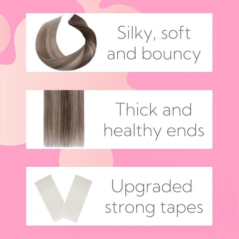 FUOTONBUTY 10pcs Tape in Hair Extensions Human Hair Invisible Tape in Hair Extensions Seamless Tape ins Tape on Real Human Hair Extensions Thick End (Ombre Medium Brown to Honey Blonde, 20 inch)