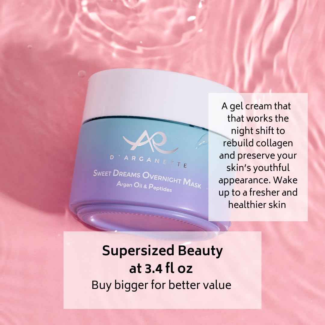 D'Arganette Sweet Dreams Sleeping Mask with Antioxidant-rich Argan Oil, Peptides, and Niacinamide– Radiance Boosting Hydrating Face Moisturizer For Dry Skin - 3.4 oz- Made In USA