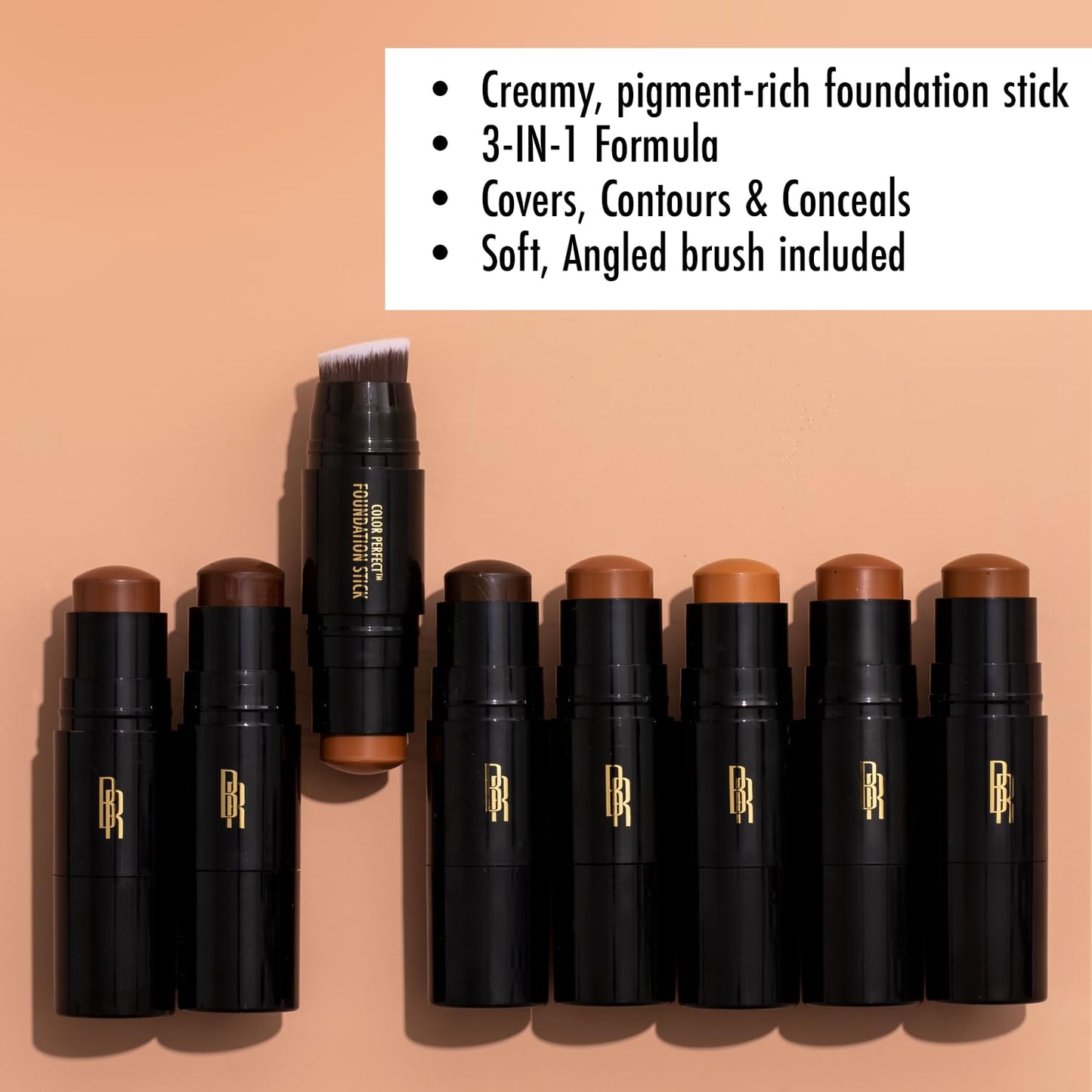 Black Radiance Color Perfect Foundation Stick with Soft Brush Applicator Duo – Buildable, Blendable Versatile Pigment-Rich Formula - Beautiful Bronze