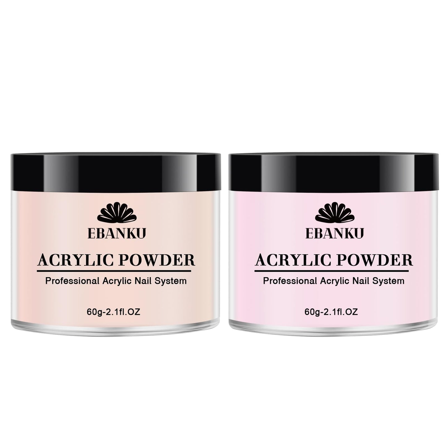EBANKU Nude Pink Acrylic Powder, 2 * 60g/2.1oz Acrylic Powder Large Capacity Professional Acrylic Nail Powder for Nail Acrylic Extension, Nail Carving, Long-Lasting, No Nail Lamp Needed