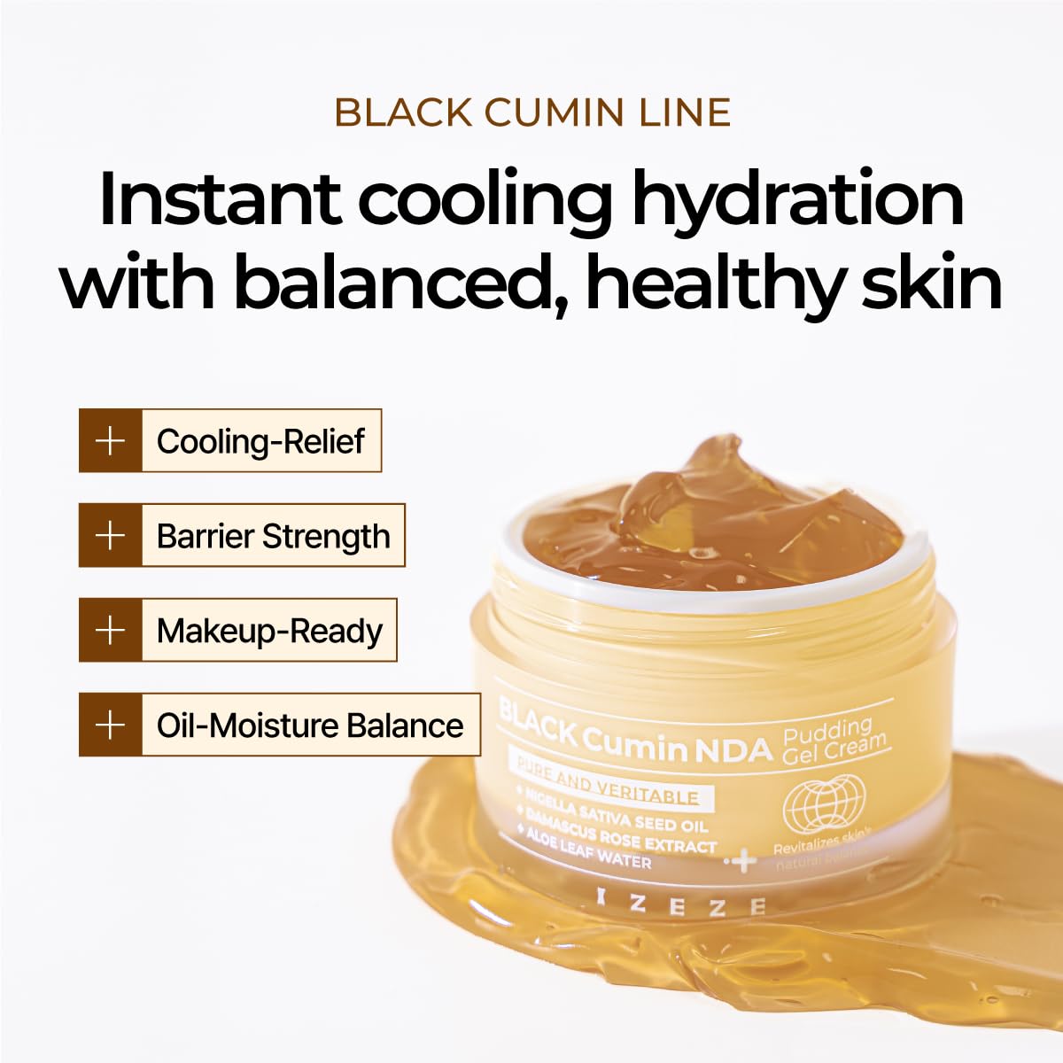 IZEZE BLACK Cumin NDA Pudding Gel Cream | Mattifying Moisturizer, Lightweight Face Moisturizer, Oil Control and Oil Absorbing, Korean Face Gel, Moisturizing and Cooling, Thymoquinone, 1.69 fl.oz