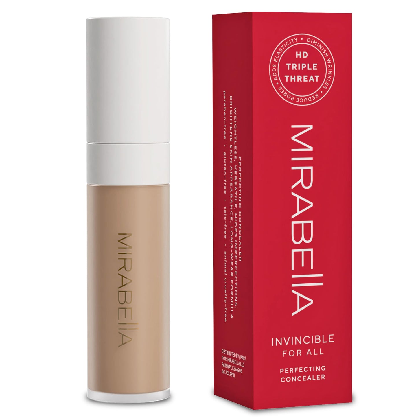Mirabella Invincible For All Perfecting Under Eye Concealer Full Coverage - Hydrating Makeup Concealer for Dark Circles, Fine Lines & Wrinkles w/Hyaluronic Acid - Fair F70