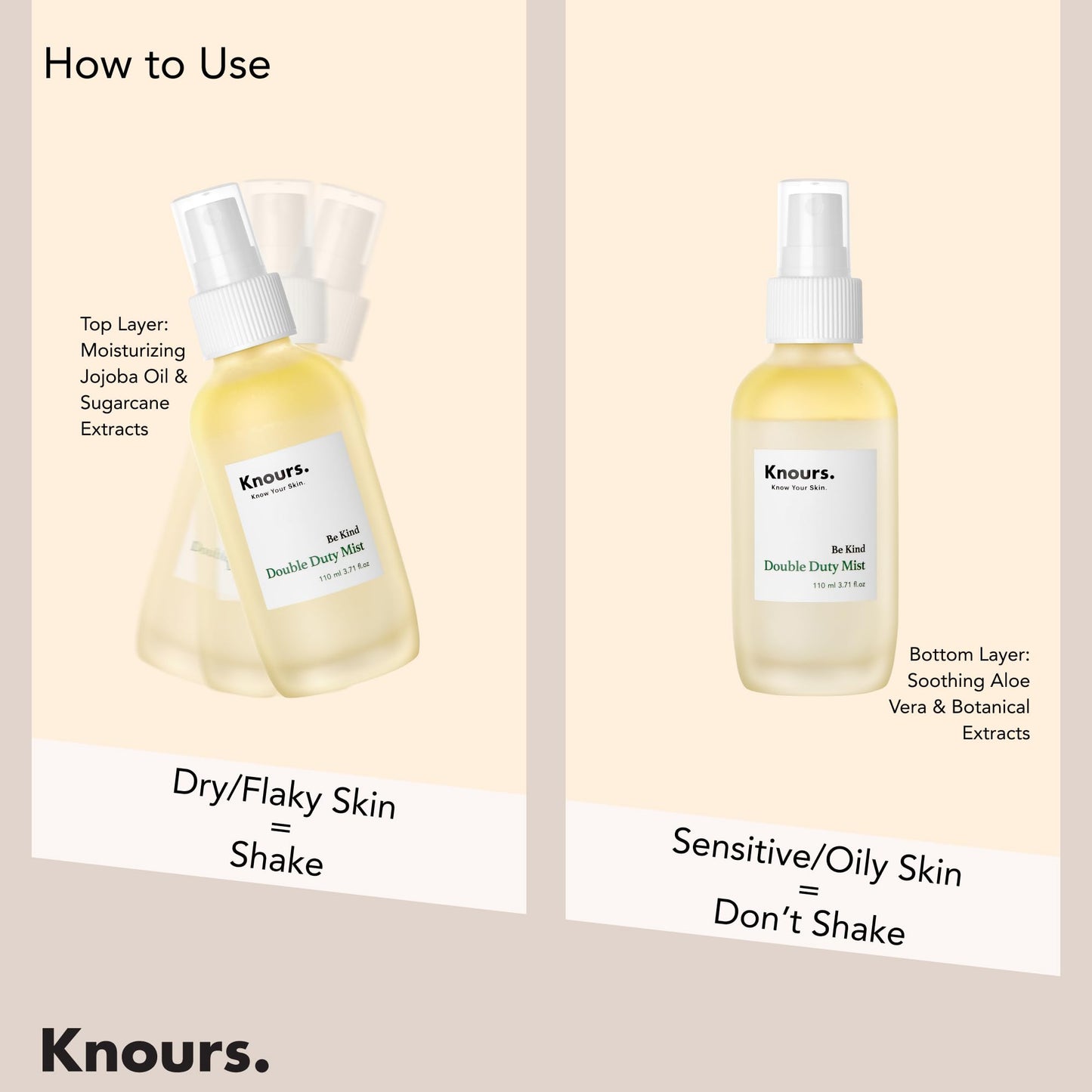 Knours Korean Hydrating Jojoba Oil + Aloe Vera H2O | Knours Be Kind Face Mist Spray | Vegan Squalane | Dry, Sensitive Skin | for Redness |110ml/3.72fl oz