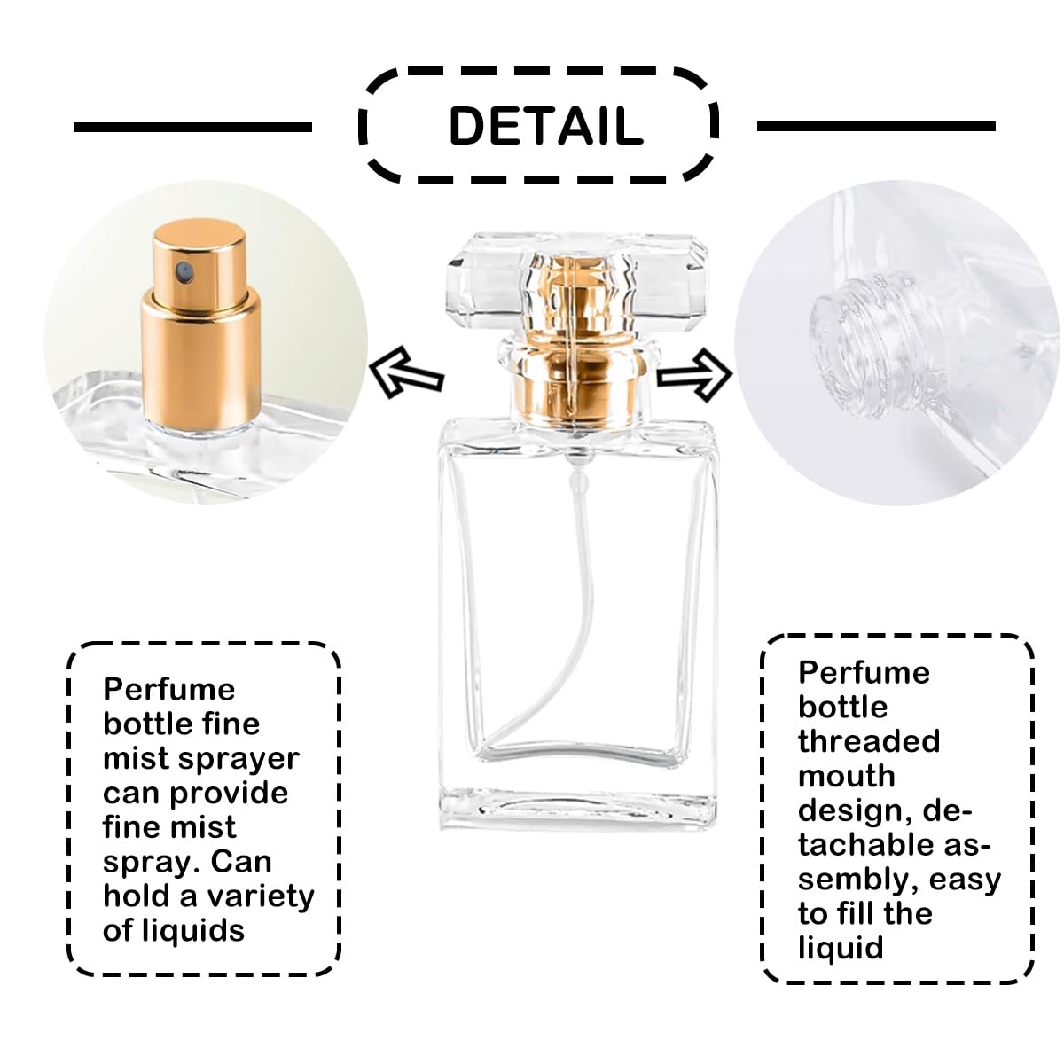 Glass Perfume Bottle Empty Refillable 12Pack Clear Travel Perfume Spray Atomizer Bottle 30ml Perfume Fine Mist Spray Perfume Bottle Atomizer Container with Sprayer Applicator (Clear Square 30ml 12PCS)