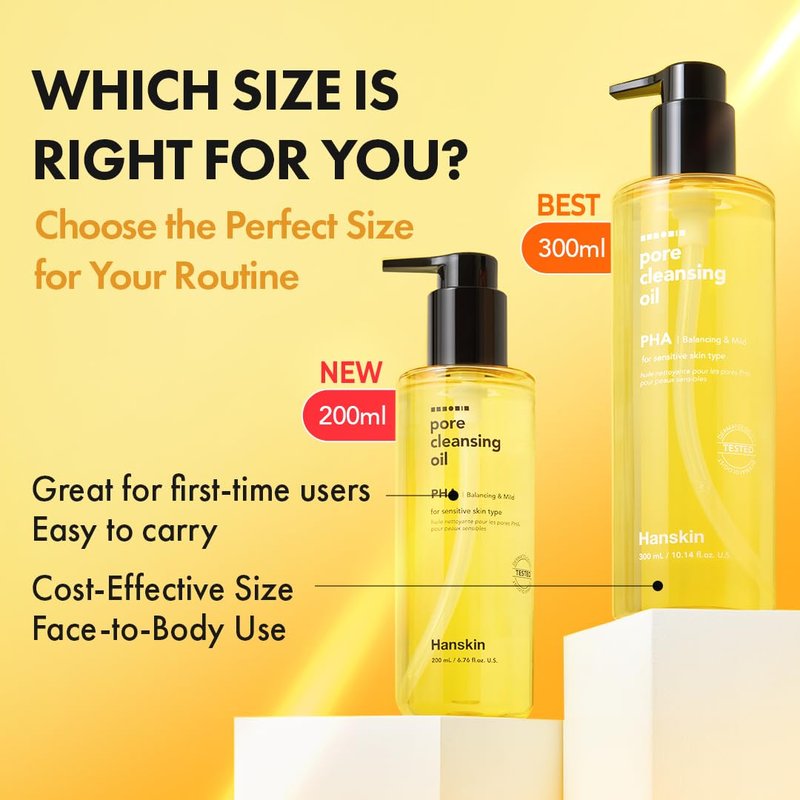 Hanskin PHA Pore Cleansing Oil - Korean Cleansing Oil for Face, Lightweight Makeup Remover & Oil Cleanser, Removes Makeup, Sunscreen & Excess Oil, Double Cleansing for Sensitive Skin, XL 10.14 oz