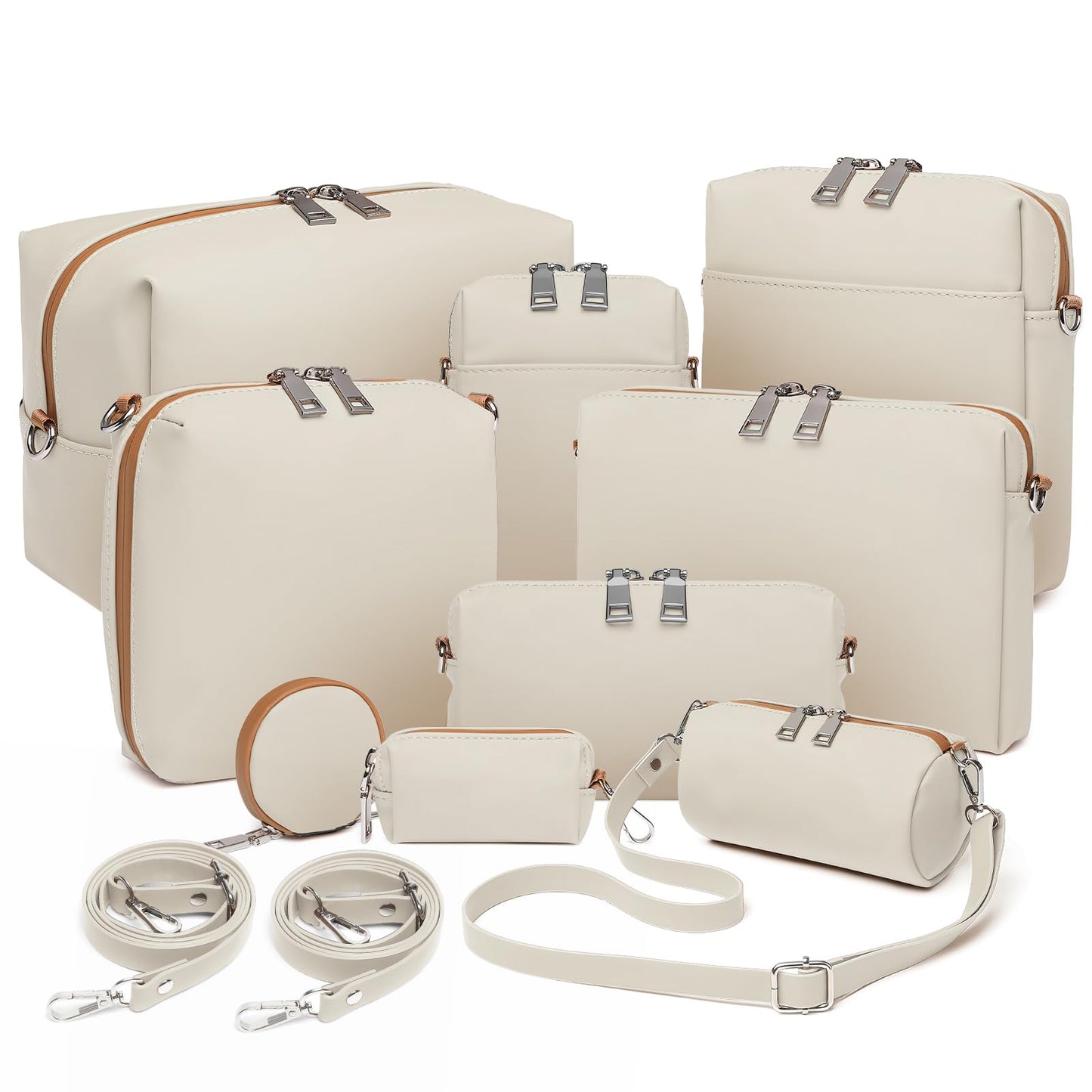 Joyway 10PCS Travel Makeup Bag Set, Large Capacity Cosmetic Bags for Women Girls, Waterproof Portable Toiletry Bag Organizer Make up Bag, Can be fitted with suspenders(White)