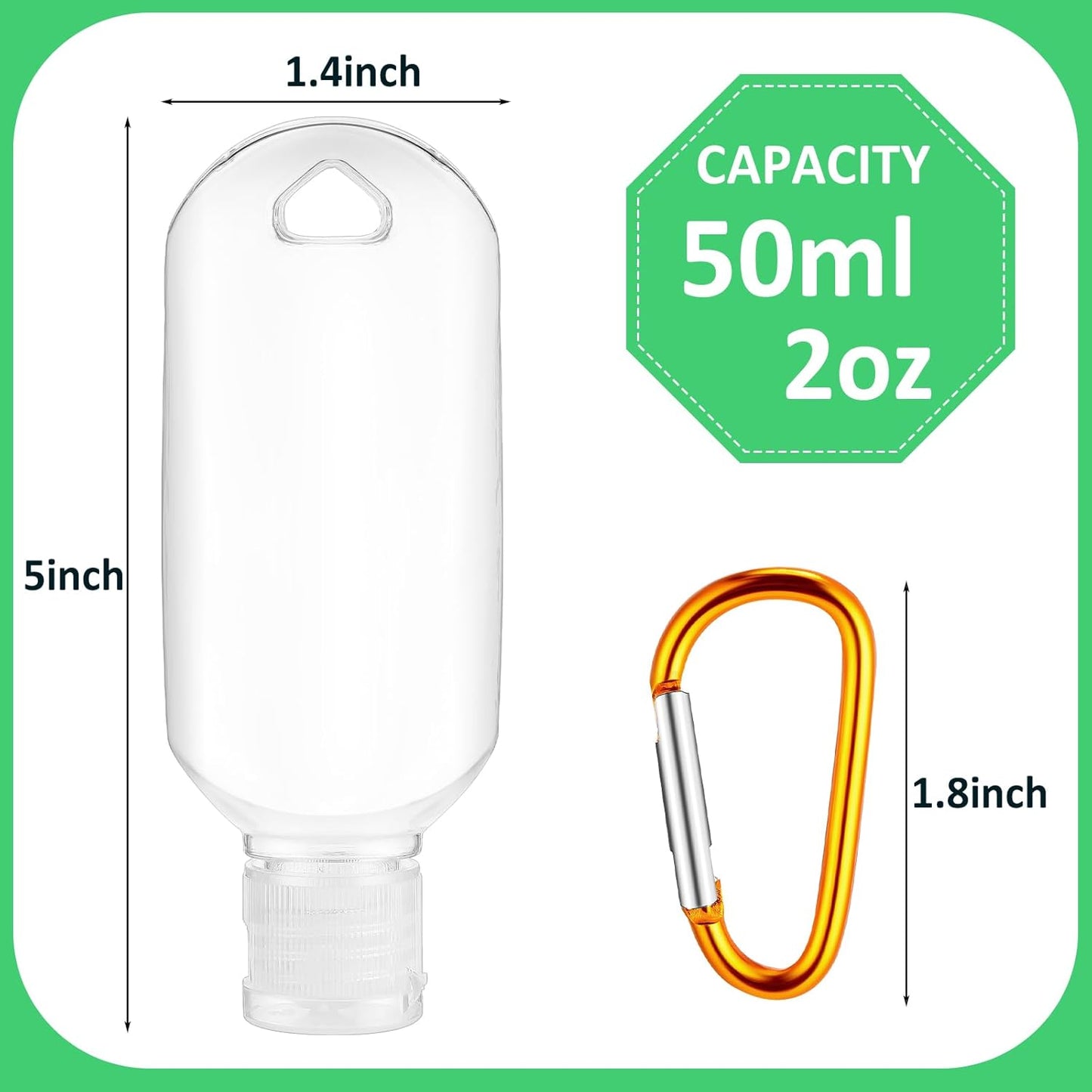 Traveling Bottles Set - 50 Pcs 2oz Clear Plastic Hand Sanitizer Holders | Refillable Liquid Containers with Keychain