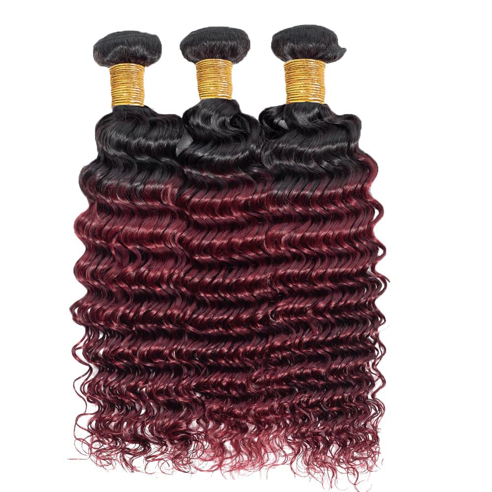 Red Bundles Human Hair Color Burgundy Deep Wave Bundles Brazilian Unprocessed Virgin Hair 10 12 14 Inch For Women