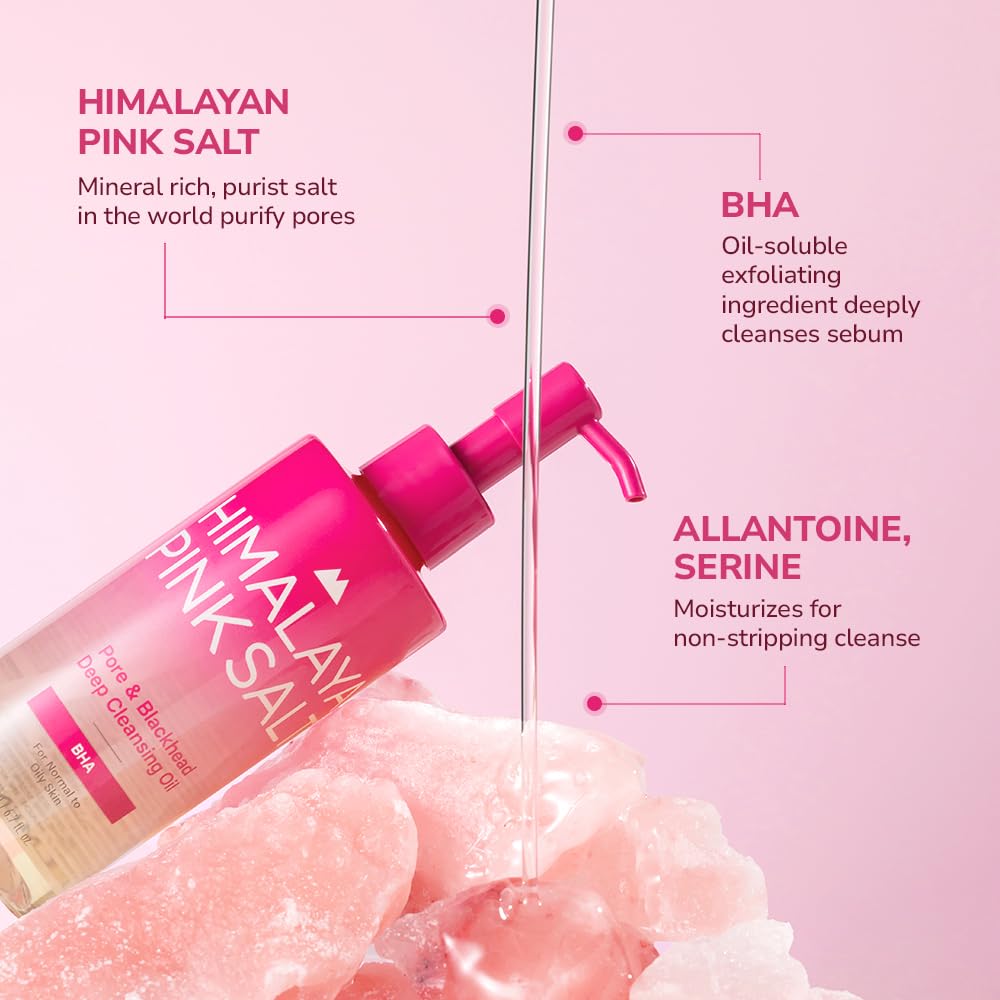 HIMALAYA PINKSALT Pore & Blackhead Deep Cleansing Oil BHA, 6.7 fl oz 2 Pack - Pore Purifying Oil Cleanser with BHA for Blackhead Removal, Makeup Remover with Refreshing Low Alkaline Formula