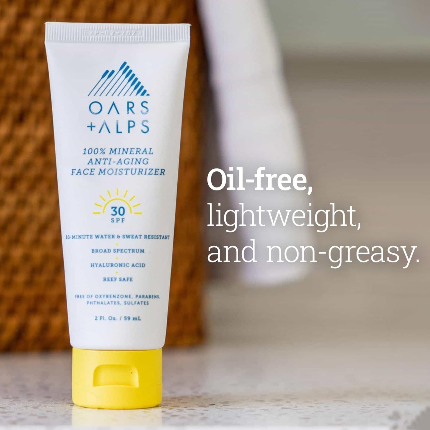 Oars + Alps SPF 30 Mineral SPF Sunscreen Body Lotion, Infused with Hyaluronic Acid, Shea Butter, and Coconut Oil, Water and Sweat Resistant, 2 Fl Oz