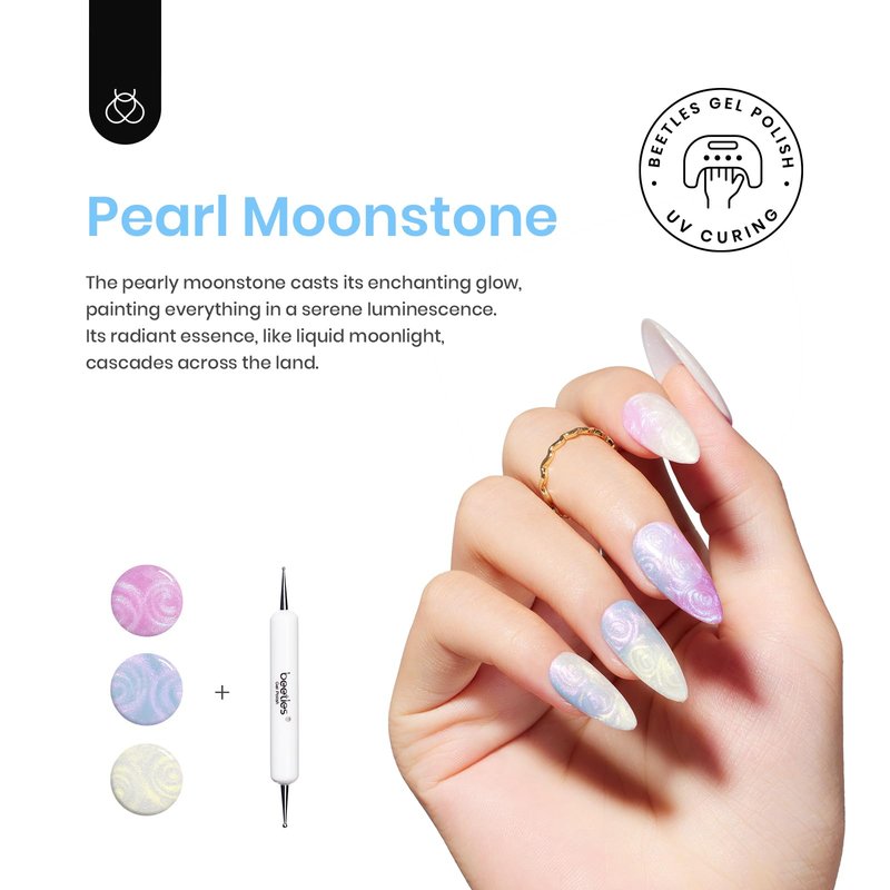 Beetles Pearl Gel Nail Polish, 6 Colors Shimmer Pearl White Pink Purple Mermaid with Beetles Nail Art Brushes Cleaning Brush 2 PCS Nail Clean Up Brush