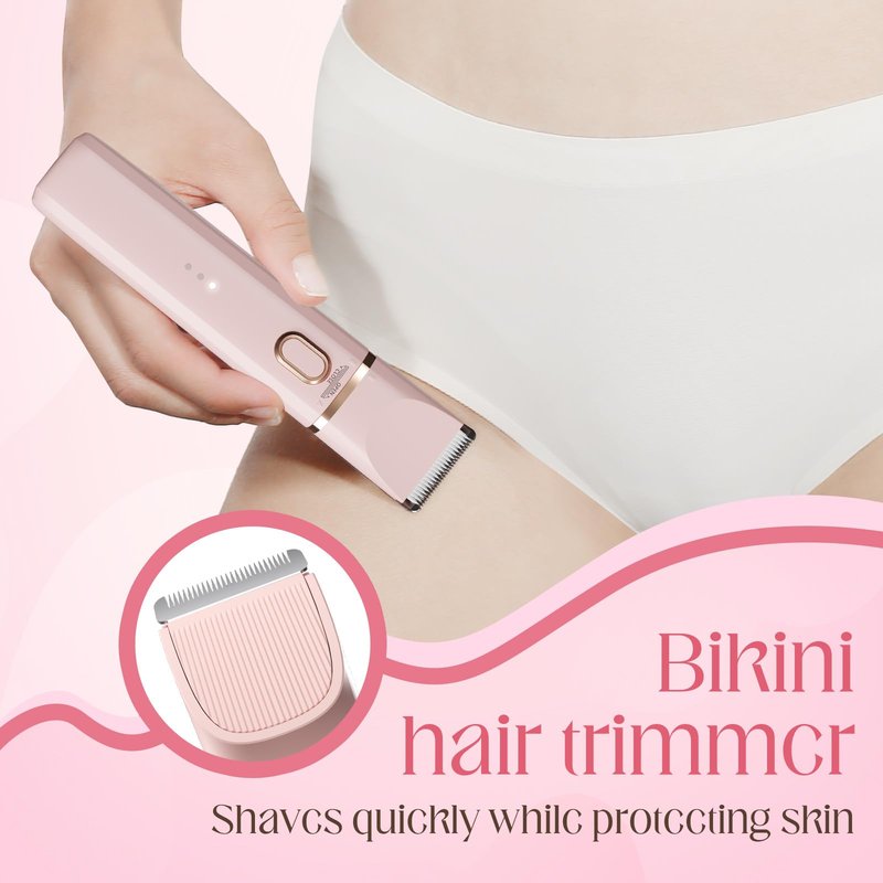 Bikini Trimmer for Women: 3 in 1 Gentle&Painless Electric Razor for Women,120min Cordless Runtime,USB Charge Dock,Ceramic Blade,IPX7 Waterproof Wet & Dry Use &Easy Cleaning Travel Grooming Kit (Pink)