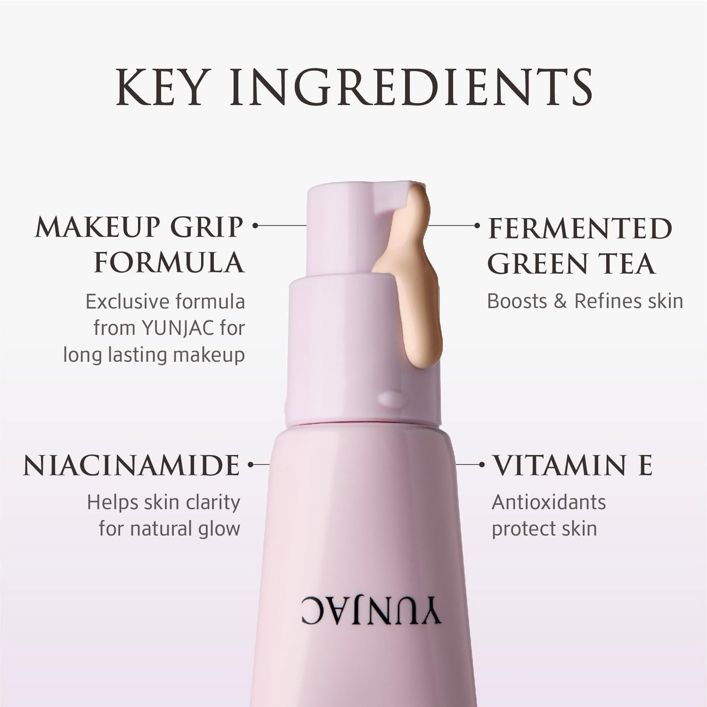 YUNJAC Skin Perfecting Glow Prep Base (1.01 fl oz) – Lightweight Primer with Niacinamide, Vitamin E & Fermented Green Tea, Silicone-Free Formula for Smooth, Radiant, and Long-Lasting Skin Finish