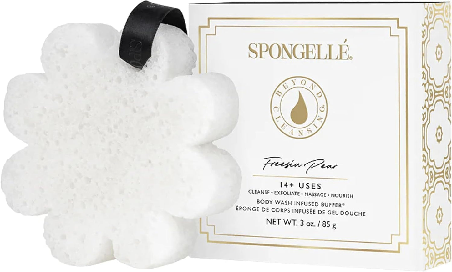 Spongellé Wild Flower Bath Sponge with Box Bundle, Mothers Day Gift | Beach Grass, French Lavender, Freesia Pear | Built-in Body Wash & Body Scrubber, Shower Loofah Sponge for Women | 14+ uses