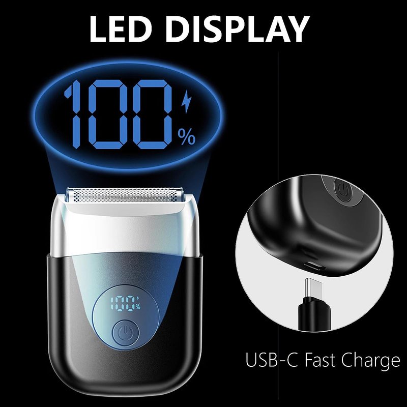 Mini Triple Foil Shaver for Men: Electric Razor｜Ergonomic Grip｜IPX7 Waterproof｜120min Runtime｜Fast USB-C Charge｜Perfect Gift for Travel Business Trip