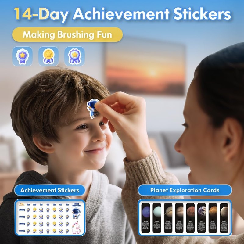 Kids Sonic Electric Toothbrush - Rechargeable with Timer & 4 Heads | Astronaut Black, Ages 3-18