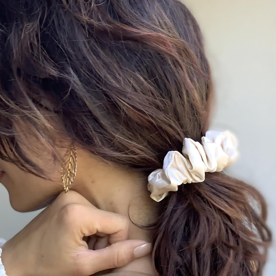 100% Pure Silk Scrunchies - 3 Pack for Frizz Control & Hair Protection | Large (Ivory/Pink/Sand)