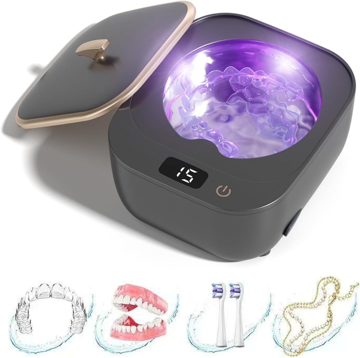 Ultrasonic Retainer Cleaner - 48kHz Dental Cleaner for Aligners, Mouth Guards & Jewelry | 250ml Pod, 3 Cleaning Modes