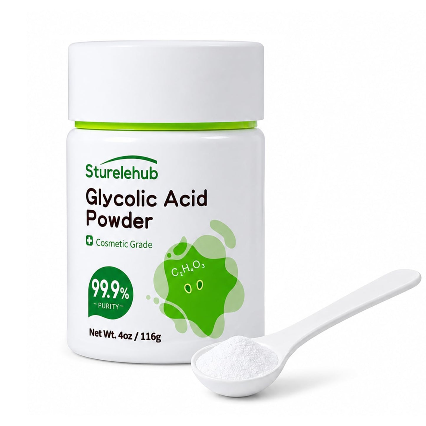 Sturelehub Glycolic Acid Powder, 4OZ / 116g, 99.9% Purity, Cosmetic Grade, DIY Glycolic Acid Mask, Make Your Own Glycolic Acid Lotion and Serum, Glycolic Acid Powder For Homemade Cosmetics