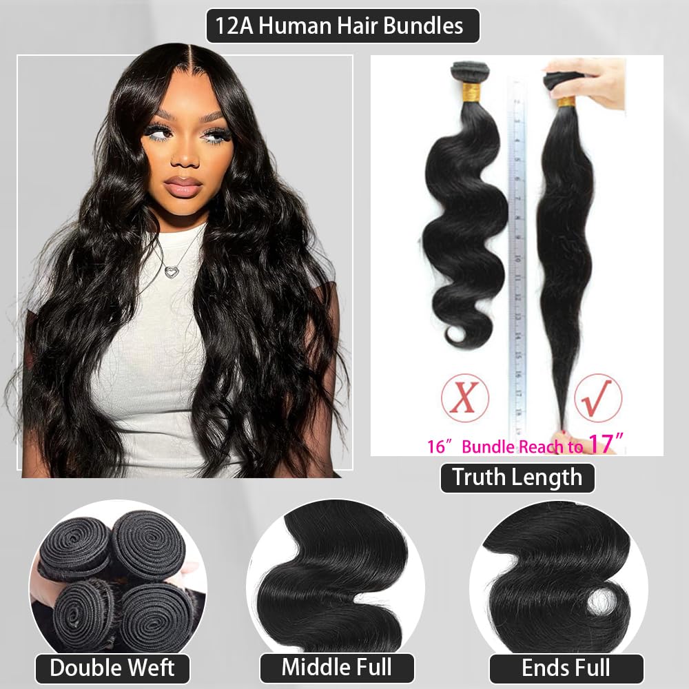 ZGWG Body Wave Bundle Human Hair 22Inch Natural Black Hair Extensions